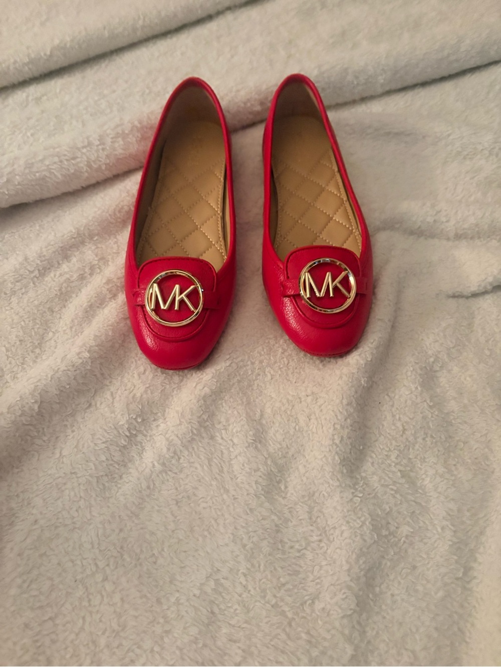 Michael Kors Red Leather MK Medallion Loafers